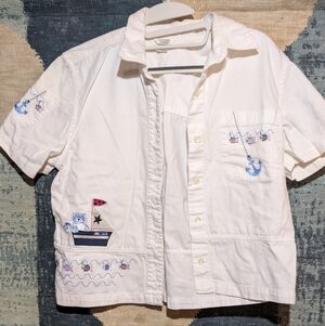 Vintage White Nautical Button Down Shirt